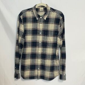 Baldwin Kansas City Navy Blue & Cream Plaid Button Down Shirt 100% Cotton Sz M